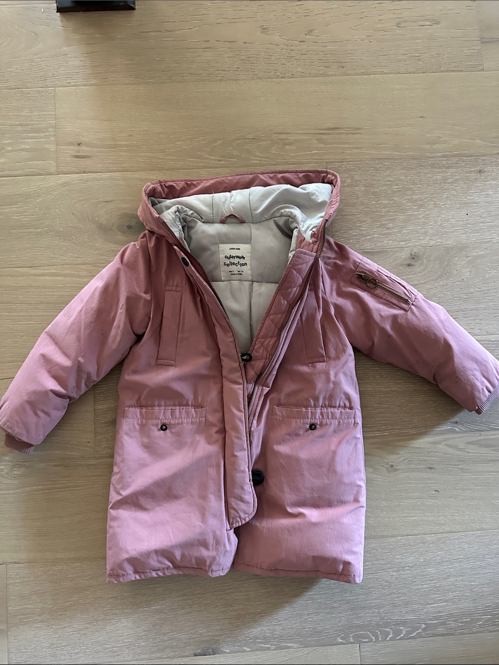 Zara Dusty Pink Puffer Coat with Hood